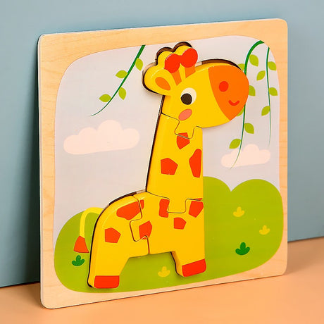 Puzzle Montessori Din Lemn Pentru Copii, 3D, 0-3 Ani, Model Girafa, Educativ, Intuitiv, Creativ, 4 Piese, 15X15X0.5 Cm, Multicolor - vivimall.ro