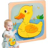 Puzzle Montessori din Lemn pentru Copii, Vivimall, 3D, 0-3 Ani, Model Ratusca, Educativ, Intuitiv, Creativ, 5 Piese, 15x15x0.5 cm, Multicolor - vivimall.ro