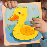 Puzzle Montessori din Lemn pentru Copii, Vivimall, 3D, 0-3 Ani, Model Ratusca, Educativ, Intuitiv, Creativ, 5 Piese, 15x15x0.5 cm, Multicolor - vivimall.ro