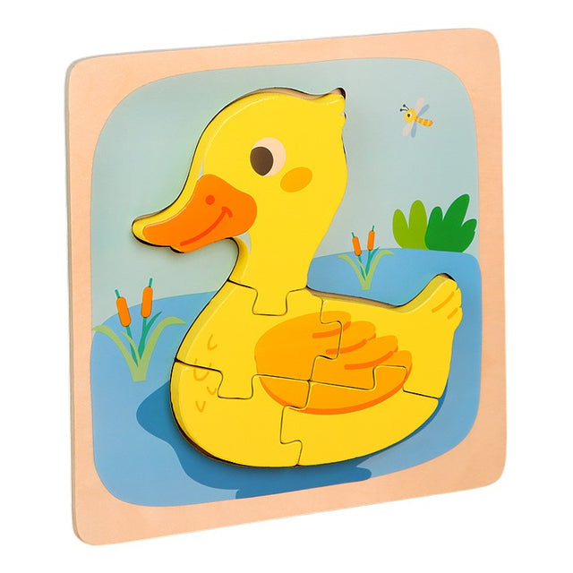 Puzzle Montessori din Lemn pentru Copii, Vivimall, 3D, 0-3 Ani, Model Ratusca, Educativ, Intuitiv, Creativ, 5 Piese, 15x15x0.5 cm, Multicolor - vivimall.ro