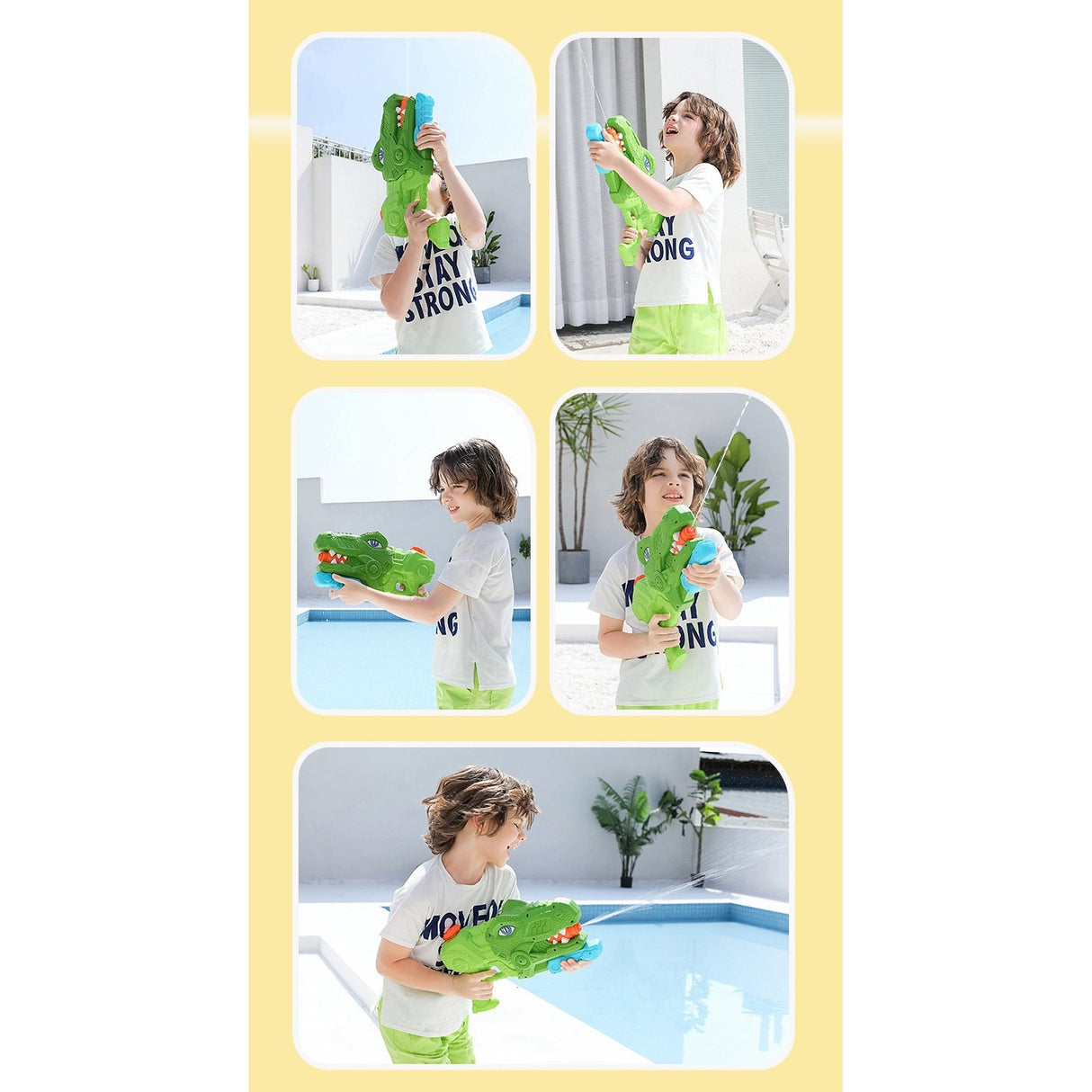 Pistol cu Apa pentru Copii, Rezervor, Pentru Piscina/Plaja, Vivimall, 6ani+, Tiranozaur, 3 duze, Verde, 1440ML - vivimall.ro