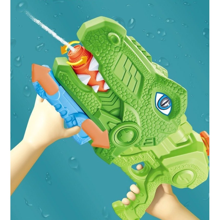 Set 2x Pistol cu Apa pentru Copii, Rezervor, Pentru Piscina/Plaja, Vivimall, 6ani+, Tiranozaur,  Roz + Verde,660 ML - vivimall.ro