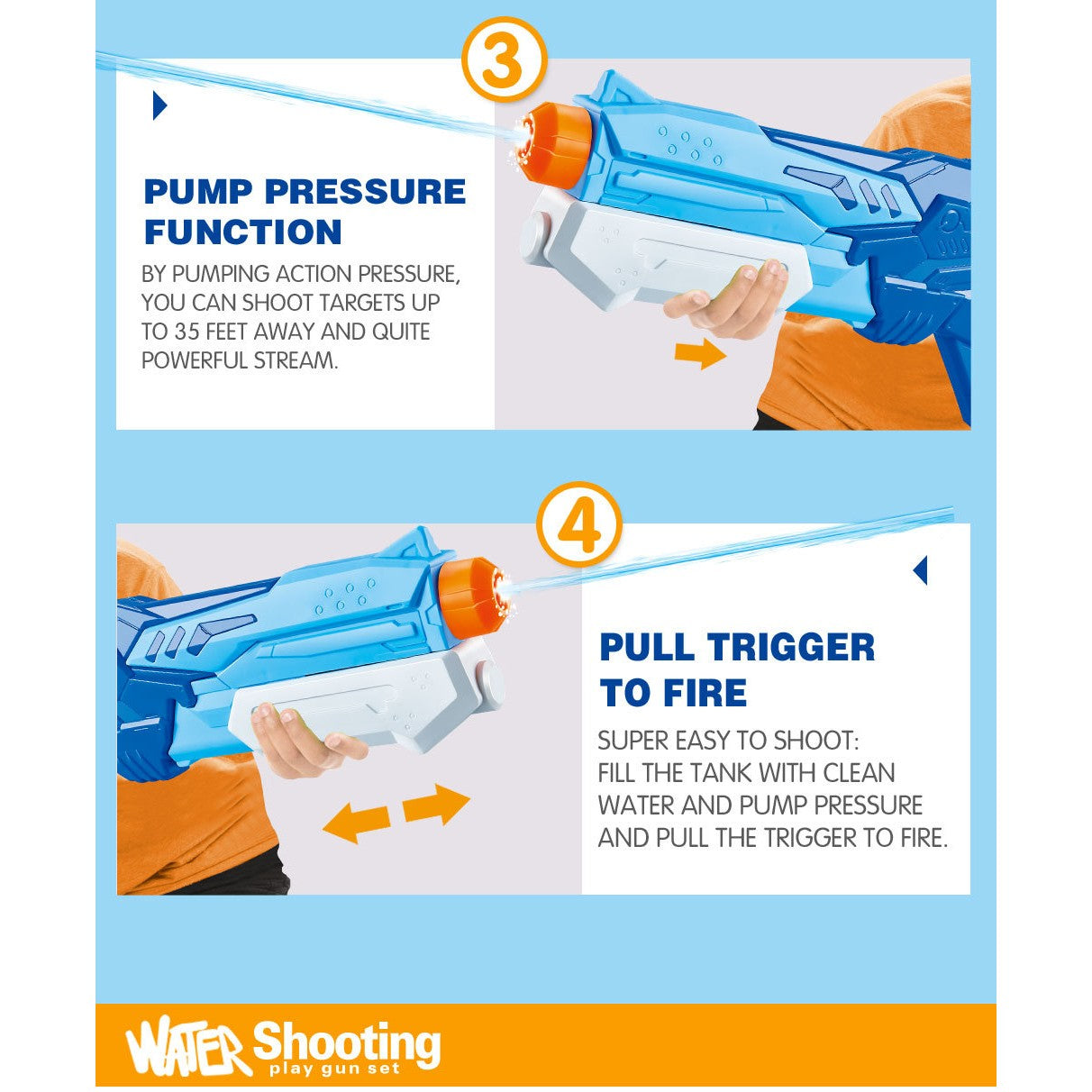 Pistol cu Apa pentru Copii, Rezervor, Pentru Piscina/Plaja, Vivimall, 6ani+,  Albastru, 300ML - vivimall.ro