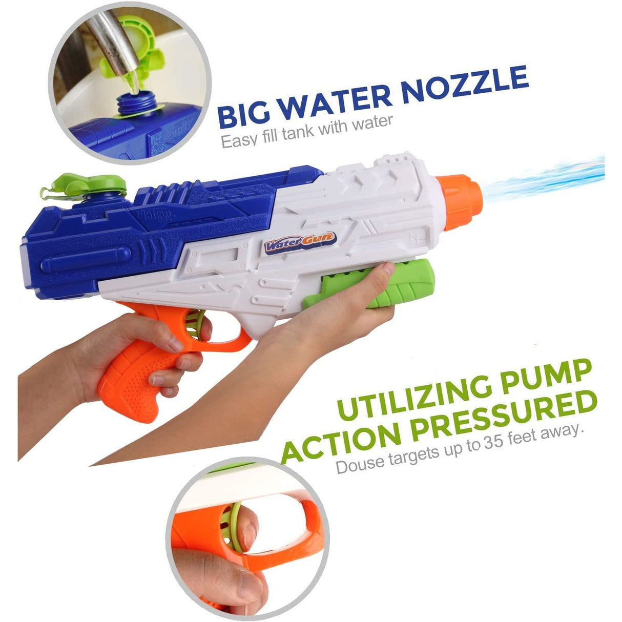 Set 2X Pistol Cu Apa Pentru Copii, Rezervor, Pentru Piscina/Plaja, 6Ani+, Roz + Albastru, 1200 Ml - vivimall.ro