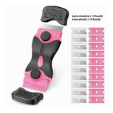 Racletă Flippy roz pentru bucătărie, detaliu maner ergonomic anti-alunecare și sistem fixare lamă