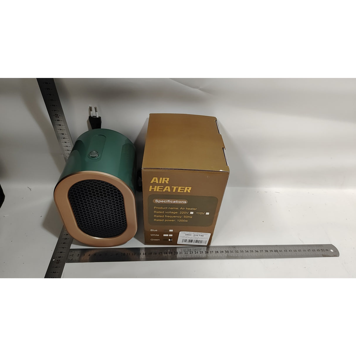 Radiator mini Incalzitor, Vivimall, Element de Incalzire PTC, Putere 1200 W, Radiator cu termostat reglabil, 19.5 x 12.5 x 12.5 cm, 800 g, Verde - vivimall.ro