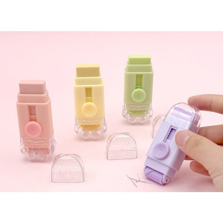 Radiera, Vivimall, Model Labuta de Pisica, cu 2 Rezerve, Reglare Pull-Push, din Cauciuc, Mov - vivimall.ro