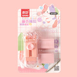 Radiera Retractabila, Vivimall, Model Pisica Push-Pull pentru elevii, Radiera de tip Push, Doua Radiere de Rezerva in set, Roz Pal - vivimall.ro