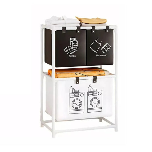 Cos de Rufe, Vivimall, cu 2 Etaje, Vivimall, 3 Cosuri, Cadru de Otel Inoxidabil, 97x28x57 cm, Alb - vivimall.ro