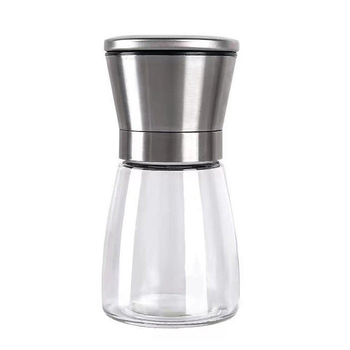 Kézi kávédaráló, borsos-sós kávédaráló, üveg rozsdamentes acéllal, 180 ml-es űrtartalom, rozsdamentes acél fedéllel