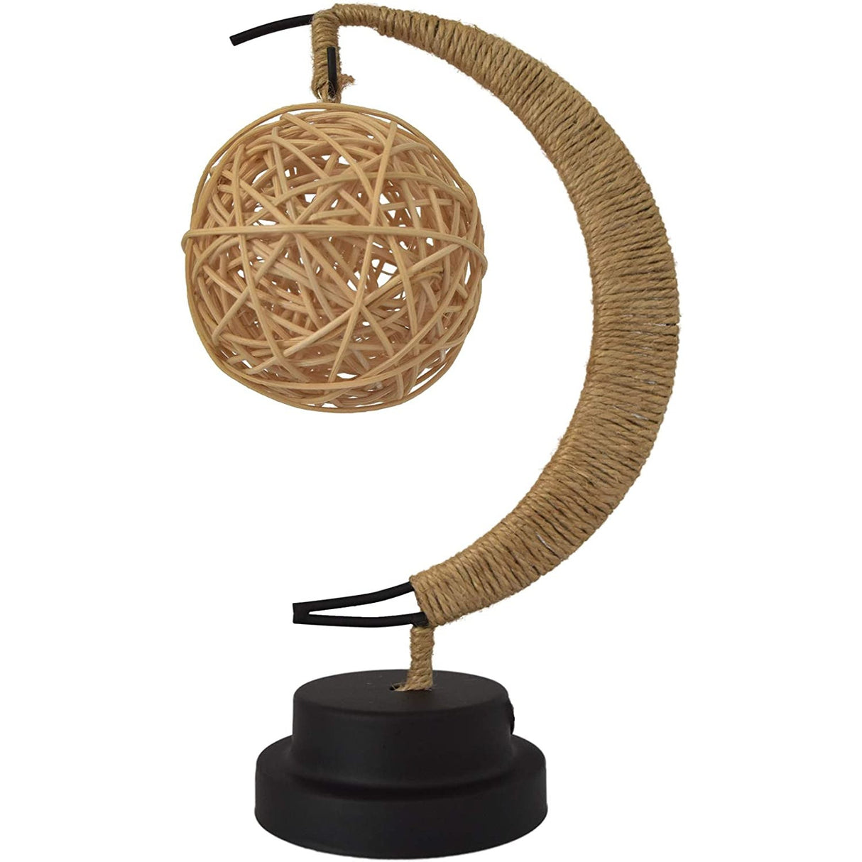 Lampa veghe Vivimall, semi-luna cu glob din rattan, led, 28x15 cm, alb cald - vivimall.ro