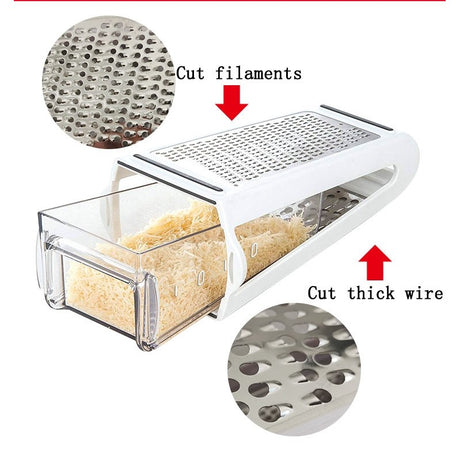 Razatoare de bucatarie cu cutie colectoare Vivimall, doua tipuri de lame, carcasa inox si ABS, design practic, alb - vivimall.ro