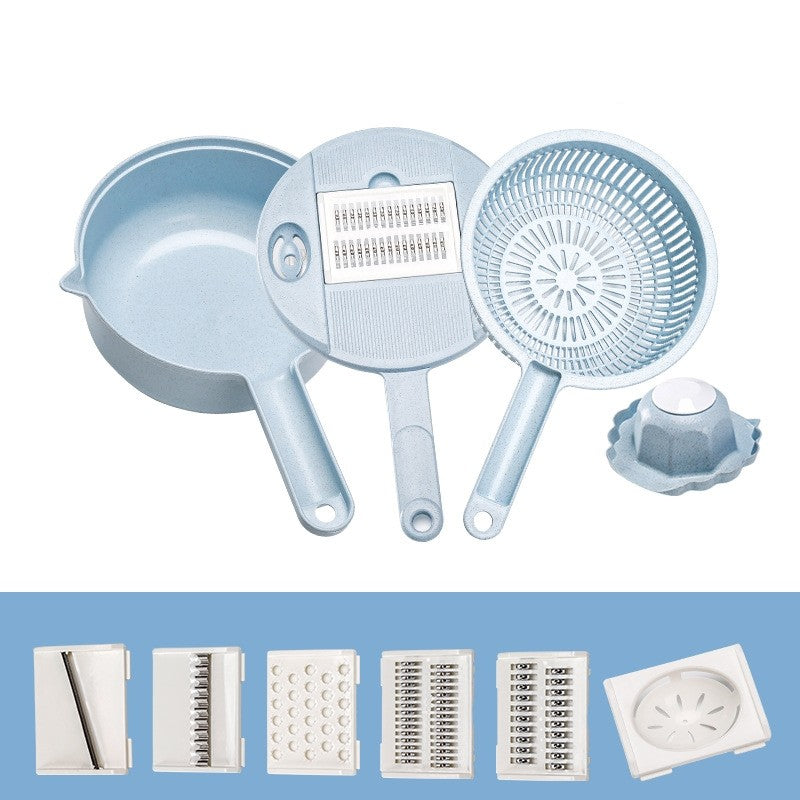 Razatoare multifunctionala Vivimall pentru legume, fructe, branzeturi, 10 piese, 27.6x8 cm, albastru - vivimall.ro