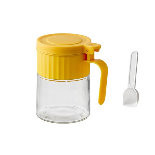 Recipient Condimente, Vivimall, din Stilca, 180 ml, cu Maner si Lingurita, 10.6 x 7 x 7 cm, Capac Mat, Galben - vivimall.ro