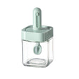 Recipient pentru Depozitarea Condimentelor, Vivimall, Borcan din Sticla, Capac si Lingura Incorporate, Uz Casnic, 300 ml, 7.1x7.1x14.8 cm, Verde - vivimall.ro