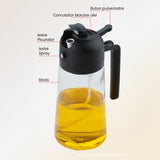 Recipient pentru Ulei 2 in 1, Vivimall, Set 2 Bucati, Functie Spray & Turnare, din Sticla, Fara Scurgere, 18.5 x 8 x 8 cm, 470 ml/buc, Sticla Teansparenta, Verde/Negru - vivimall.ro