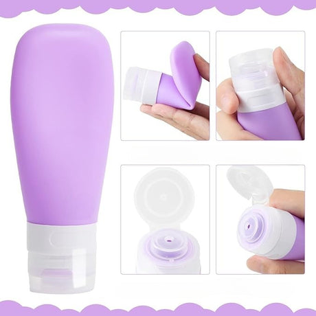 Recipient Portabil din Silicon Elegant de Voiaj, Sticla de Calatorie, Vivimall, Potrivita pentru Lotiune, Sampon si Alte Lichide, Anti-scurgere, cu Posibilitate de Reumplere, Capacitate 90mL, Mov - vivimall.ro