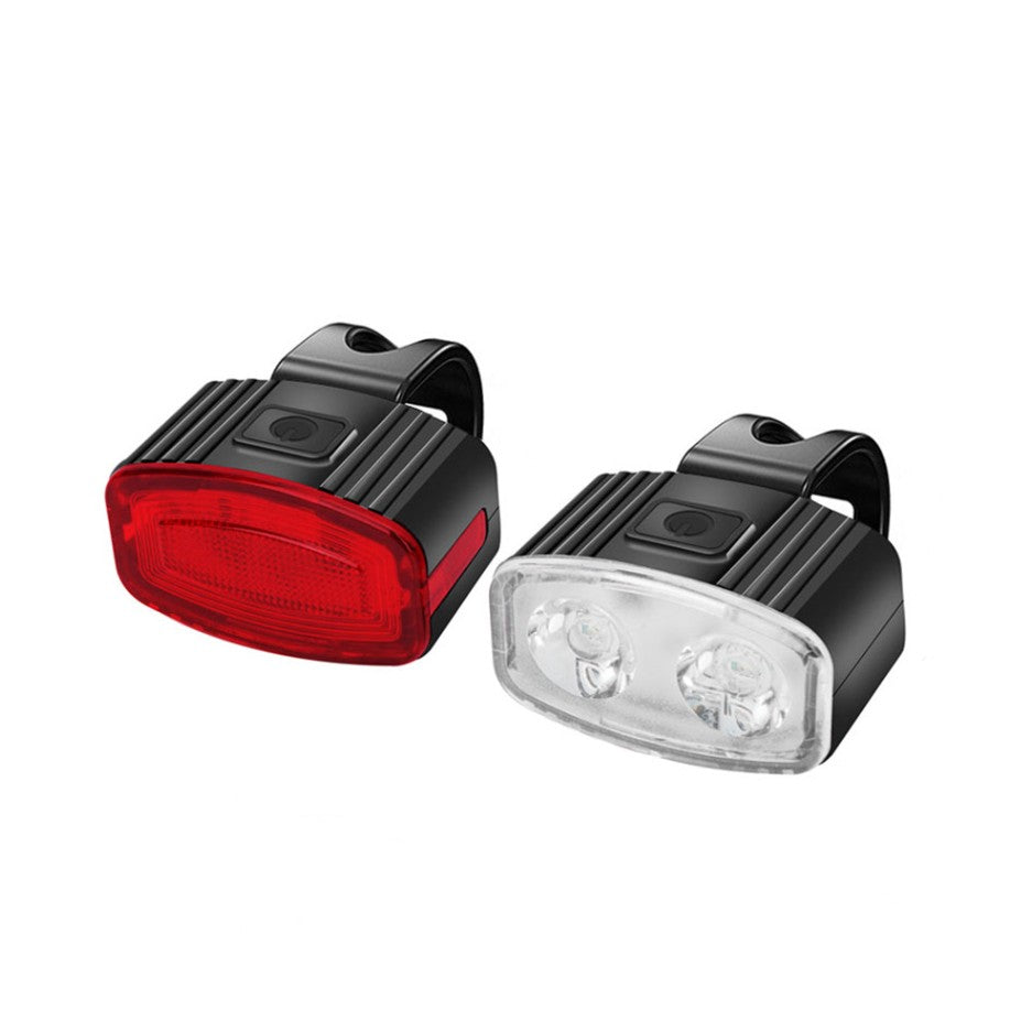 LED-es kerékpár fényszóró és hátsó lámpa szett, USB töltés, vízálló, 4 világítási mód, műanyag, /piros