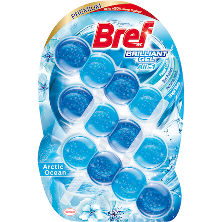 Bref Brilliant Gel Odorizant Toaletă Arctic Ocean, 3 x 42 g - vivimall.ro