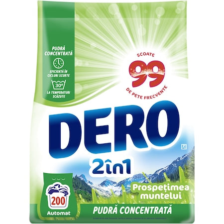 Dero 2in1 pudră pentru rufe — Prospetimea Muntelui, 15 kg (≈200 spălări) - vivimall.ro