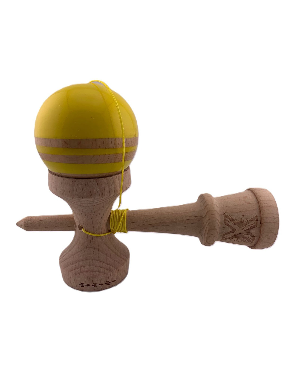 RESIGILAT - Kendama X Originala RAINBOW, Profesionala, Flippy, Cupe Mari KING SIZE V3, Super Sticky, Gaura in Baza, Rulment Metalic, din lemn 18 cm, Ata 62/65 cm, Galben/Maro - vivimall.ro