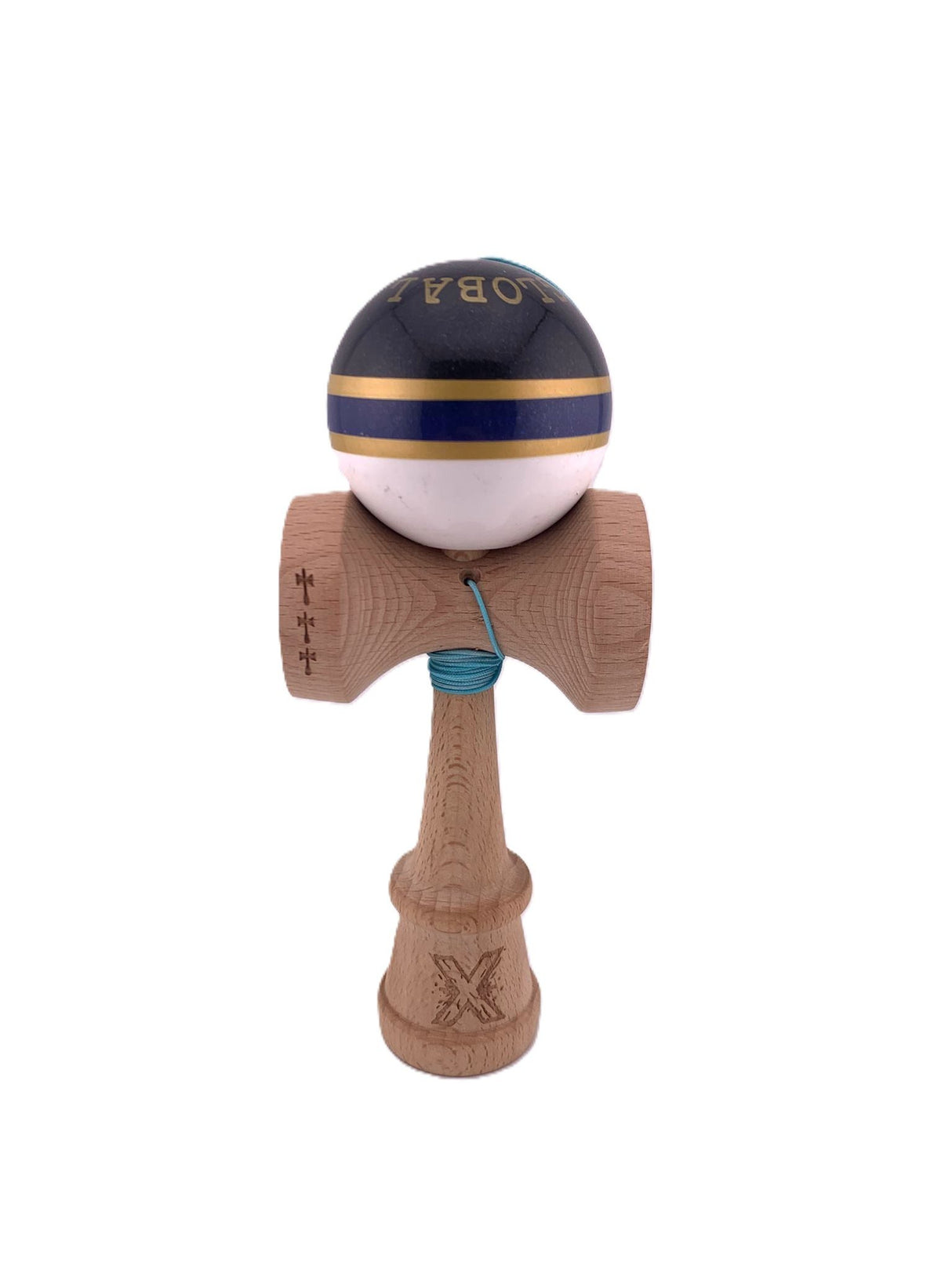 RESIGILAT - Kendama X Originala ROYAL SPIKE, Profesionala, Flippy, Cupe Mari KING SIZE V3, Super Sticky, Gaura in Baza, Rulment Metalic, din lemn 18 cm, Ata 62/65 cm, Inel Albastru inchis - vivimall.ro