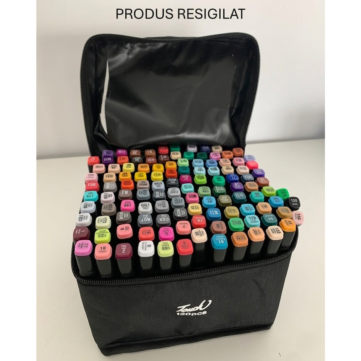 Set 120 markere duble pe bază de alcool Flippy, culori numerotate multicolor, vedere de ansamblu