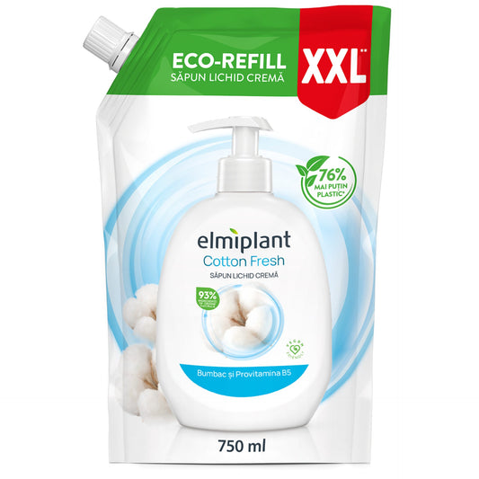 Rezerva Sapun Lichid Crema, Elmiplant, Bumbac si Provitamina B5, 750 ml - vivimall.ro