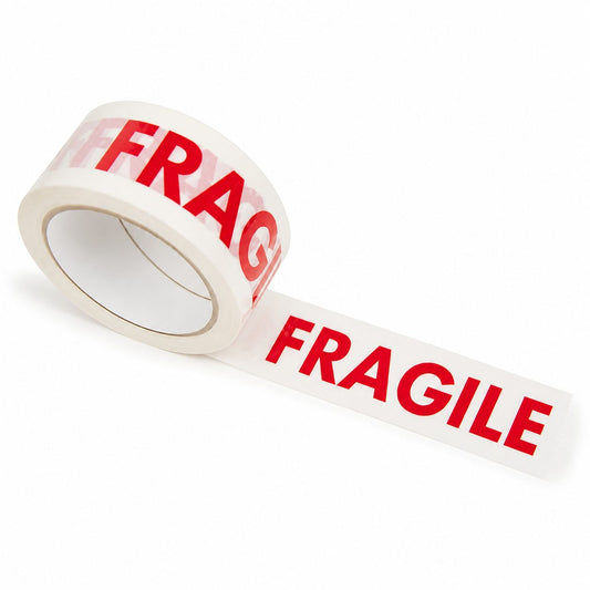 Rola Banda Adeziva Fragile pentru Ambalare si Sigilare Colete Sensibile, Low Noise, Derulare Silentioasa, Aderenta Ridicata, 50 mm x 66 m, Transparent