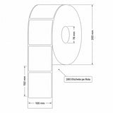 Rolă etichete Flippy desfășurată parțial, format AWB 100x150 mm, adeziv permanent