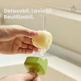Rolă scame cub plastic verde matcha, vedere laterală, suprafață captare scame și păr animale
