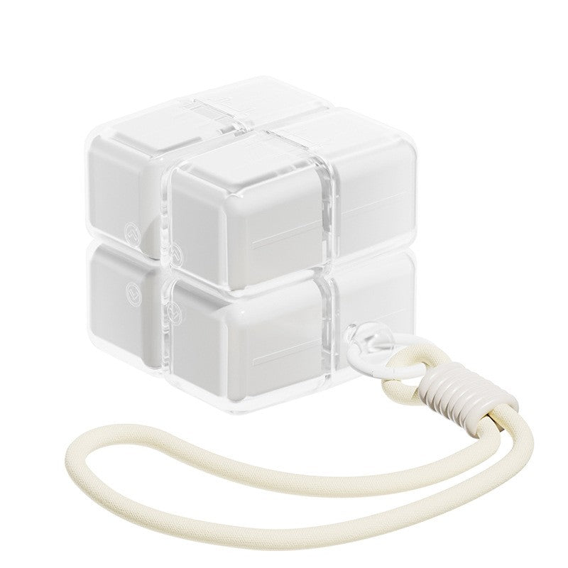 Organizator medicamente Flippy model Rubik Cube alb, vedere frontală, compartimente pentru 7 zile, 7.3x6x6 cm