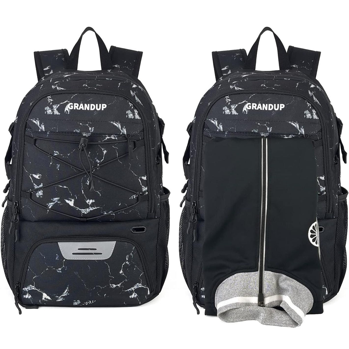 Rucsac de Baschet Multifunctional, Vivimall, pentru Calatorie, Sport, Scoala, cu Compartiment pentru Pantofi si Minge, 32 Litri, 45x32x22 cm, Negru-Alb - vivimall.ro