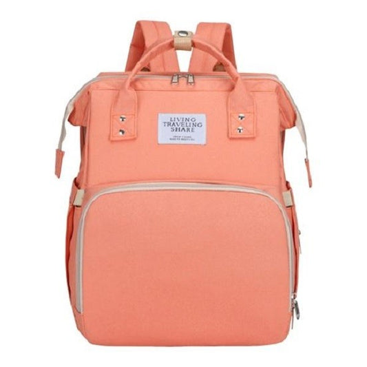 Rucsac Multifunctional pentru Mamici, Vivimall, cu Patut Pliabil si Baza de Schimbat, Rezistent la Apa, Capacitate Mare, Usor, Compartimente Multiple, Buzunar Termic pentru Lapte, 42 x 32 x 22 cm, Roz Pudra - vivimall.ro