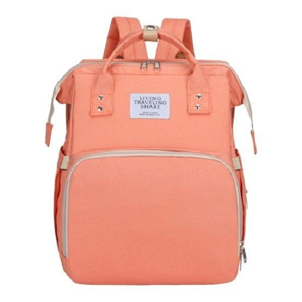 Rucsac Multifunctional pentru Mamici, Vivimall, cu Patut Pliabil si Baza de Schimbat, Rezistent la Apa, Capacitate Mare, Usor, Compartimente Multiple, Buzunar Termic pentru Lapte, 42 x 32 x 22 cm, Roz Pudra - vivimall.ro