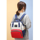 Rucsac Multifunctional pentru Mamici, Vivimall, din Panza Oxford, Compartimentare Multipla, Impermeabil, 43 x 18 x 26 cm, Alb/Rosu/Albastru - vivimall.ro