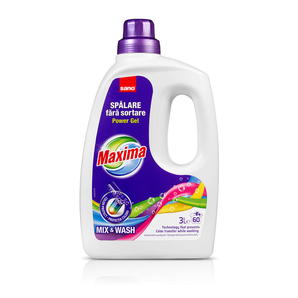 Detergent gel Sano Maxima Mix & Wash, 3L - Protejează culorile rufelor