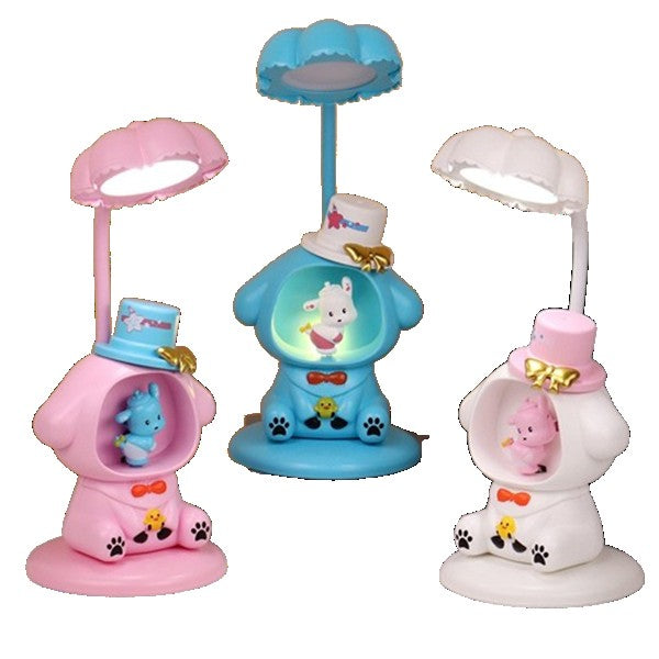 Lampa de Veghe, Vivimall, cu Ascutitoare de Creioane, 2 Functii de Lumina, de Birou si de Veghe, Model Catelus, Incarcare USB 10 x 29 cm, Multicolor - vivimall.ro