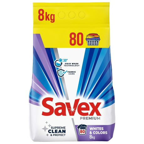 Detergent Automat pentru Rufe, SAVEX, 2 in 1 Whites Colors, 8 kg - vivimall.ro