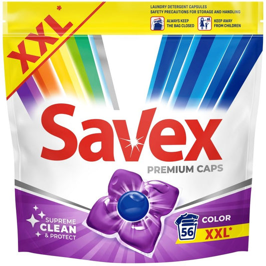 Detergent Capsule pentru Rufe, SAVEX, Color, Set 56 Bucati - vivimall.ro