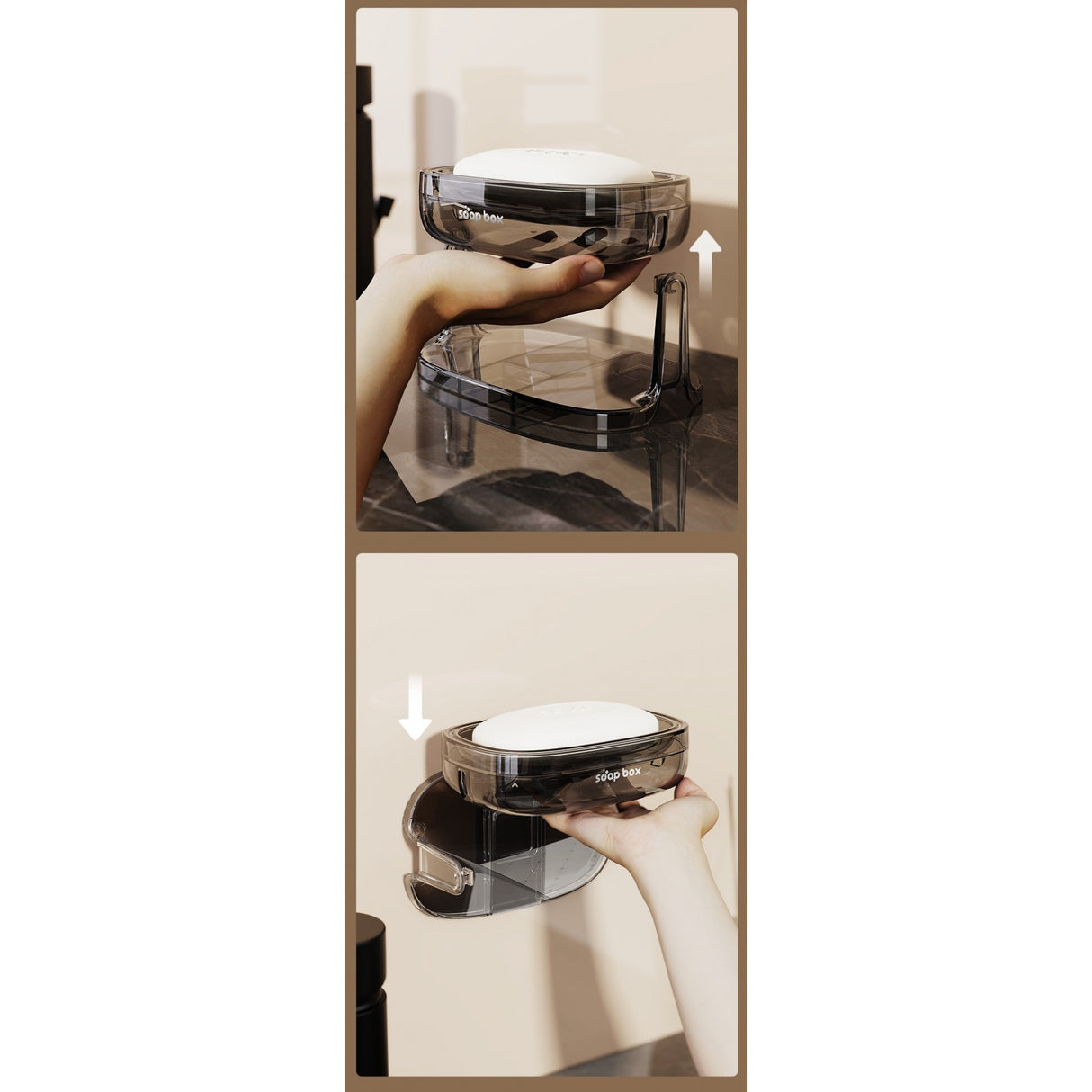 Savoniera cu Suport 2 in 1, Vivimall, Pentru Perete sau Blat, PET, Scurgere Optima, GriTransparent - vivimall.ro