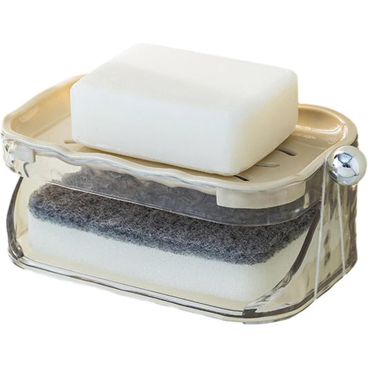 Savoniera Dubla, Vivimall, 2 Straturi, Instalare fara Perforare, Agatatoare Burete, 13.5 x 8.5 x 6 cm, Bej - vivimall.ro