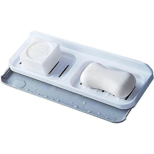 Savoniera Dubla, Vivimall, de Perete, cu Compartiment de Scurgere, Montare prin Lipire, 26 x 8 x 4 cm, Alb/Gri - vivimall.ro