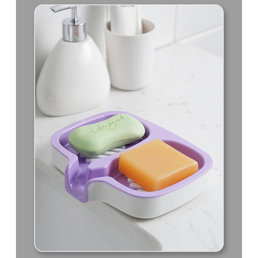 Savoniera Dubla, Vivimall, Sistem de Scurgere a Apei, din ABS, 14.5 x 18 x 3 cm, Mov/Alb - vivimall.ro