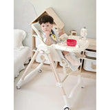 Scaun de Masa 2in1, Vivimall, pentru Copii 6 luni - 4 Ani, Pliabil, cu Roti, Balansoar, Leagan, Reglabil, Tava de Masa Dubla, Centura in 5 Puncte, 96 x 56 x 76 cm, Sampanie - vivimall.ro