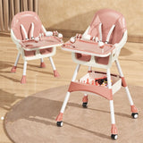 Scaun de Masa 2in1, Vivimall, pentru Copii de la 6 luni - 5 Ani, Inaltime Reglabila, Centura in 5 Puncte, Tava de Masa, Roti cu Frana, Cos Depozitare, Jucarie Inclusa, 94 x 78 x 60 cm, Roz - vivimall.ro