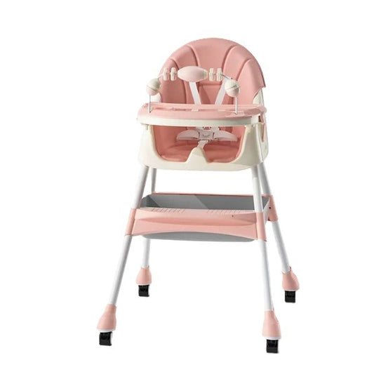 Scaun de Masa 2in1, Vivimall, pentru Copii de la 6 luni - 5 Ani, Inaltime Reglabila, Centura in 5 Puncte, Tava de Masa, Roti cu Frana, Cos Depozitare, Jucarie Inclusa, 94 x 78 x 60 cm, Roz - vivimall.ro