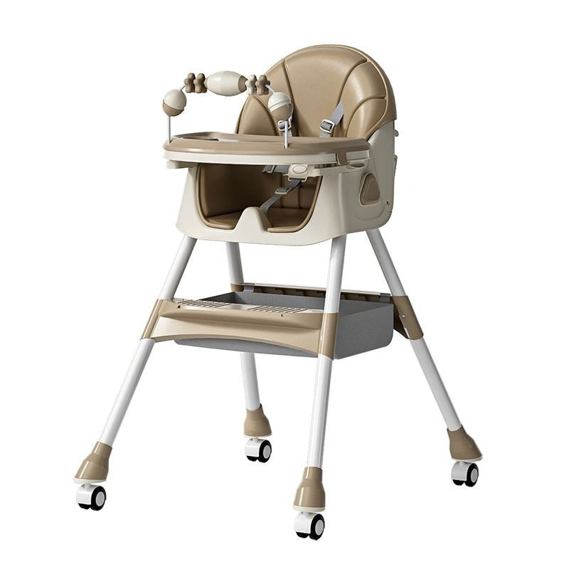 Scaun de Masa pentru Bebelusi si Copii, Flippy, 2 Tavite cu Jucarii si Husa Detasabile, Multifuncțional, Stabil, Centura de Siguranta, Spatar Reglabil Moale, Balansoar, Cos de Depozitare, de la 6 Luni, 97x73x65cm, Crem - vivimall.ro