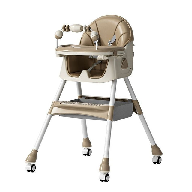 Scaun de Masa pentru Bebelusi si Copii, Flippy, 2 Tavite cu Jucarii si Husa Detasabile, Multifuncțional, Stabil, Centura de Siguranta, Spatar Reglabil Moale, Balansoar, Cos de Depozitare, de la 6 Luni, 97x73x65cm, Crem - vivimall.ro