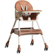 Scaun de Masa pentru Bebelusi si Copii, Vivimall, cu Roti, Telescopic, Pliabil, Masuta Reglabila, Suport Picioare, Scaun cu Invelis Piele Artificiala, Centura Siguranta, Spatiu Depozitare, 97x73x65 cm, Maro - vivimall.ro